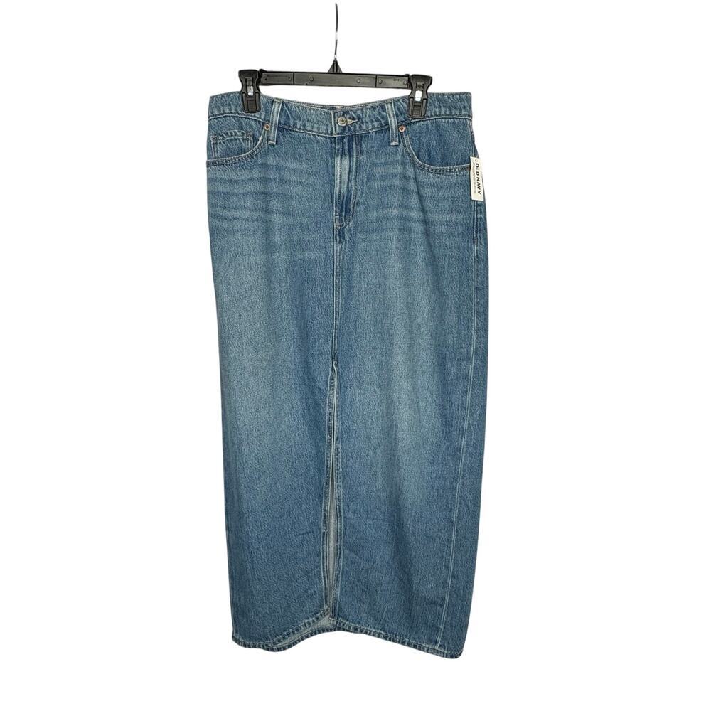 Old Navy Center Slit Blue Denim 5 Pocket Straight Pencil Midi Skirt Size 8 New